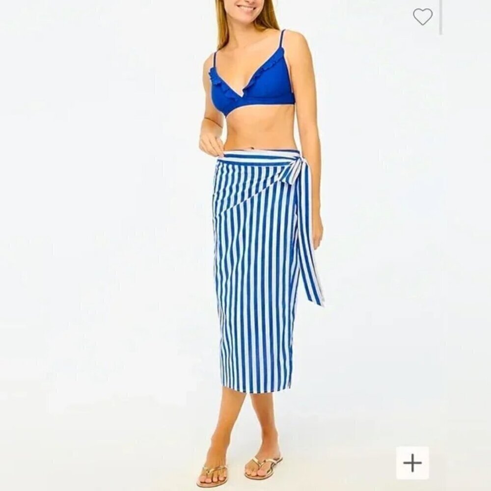 J. Crew Striped Sarong Tie Wrap Swimsuit Cover Up Blue White Size XS NWT